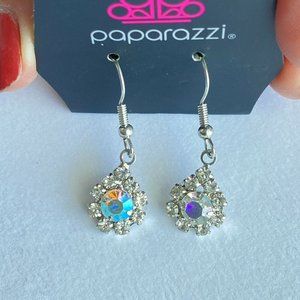 Fun Sparkly Rhinestone Tear Drop Earrings Dangle Pierced Bling NOS 1.25”